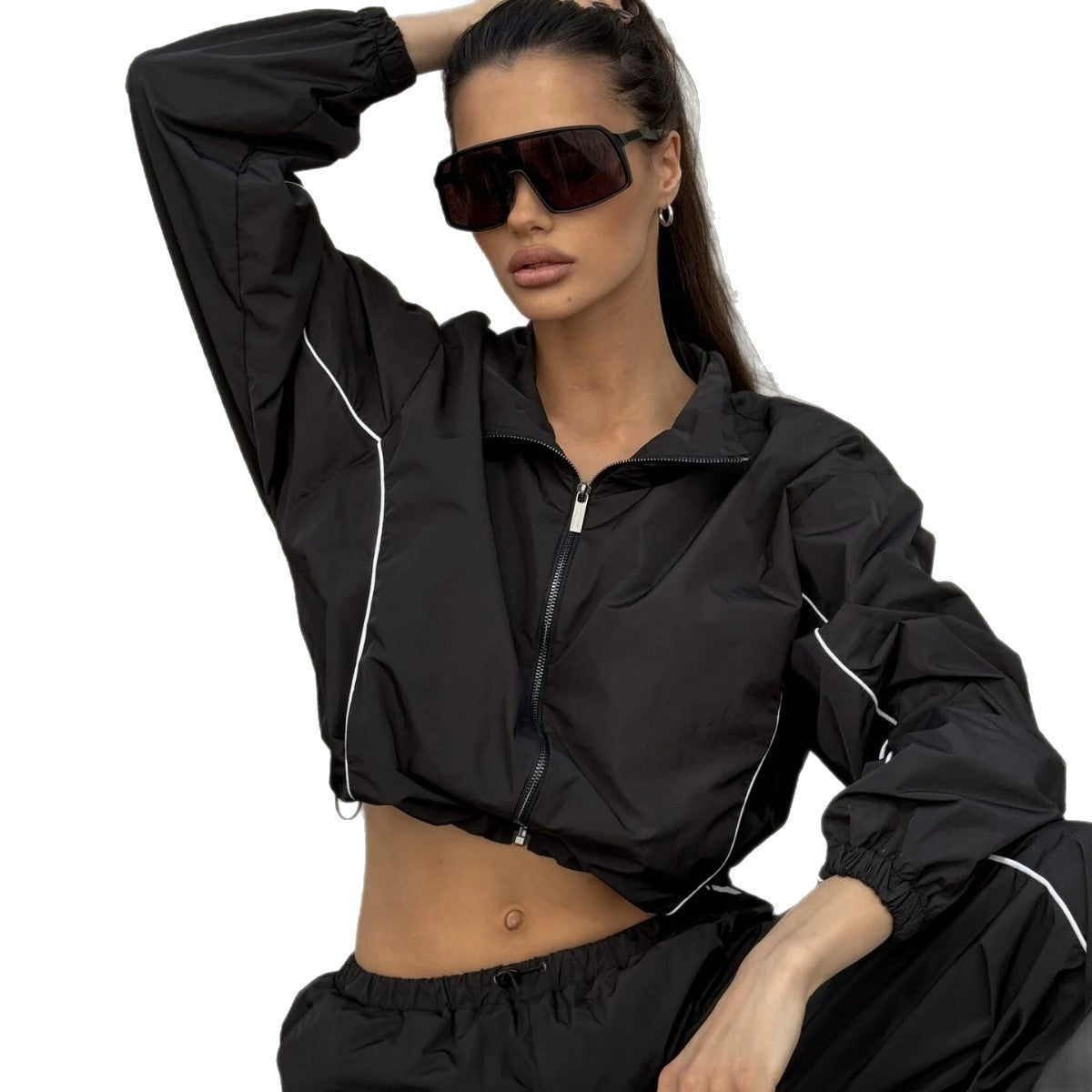 Damen Sportjacke Cropped Reißverschluss Elastisch