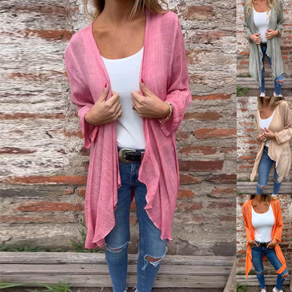 Damen Longcardigan Fließend Raffungen Beige Eveloria - Eveloria