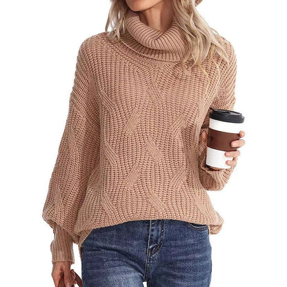 Damen Strickpullover Hochkragen Strukturmaschen Optik
