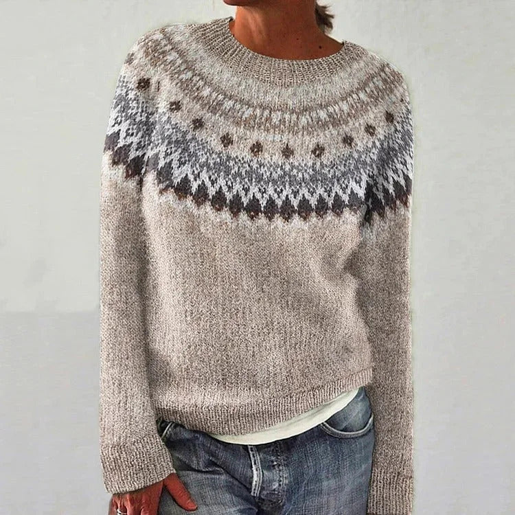 Damen Strickpullover Lebhaftes Muster Komfortabler Schnitt Eveloria