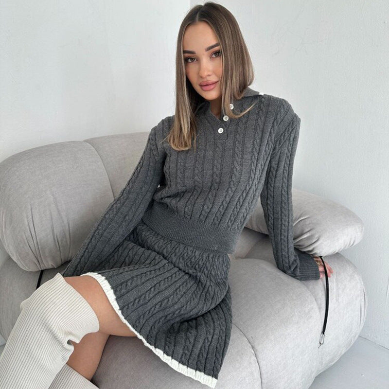 Damen Strickkleid Kragen Zopfdesign Eveloria - Eveloria