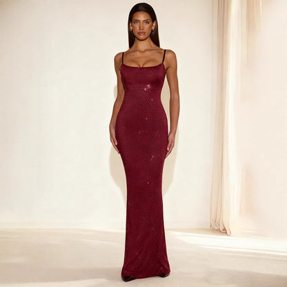 Damen Paillettenkleid mit Spaghettiträgern Figurbetont
