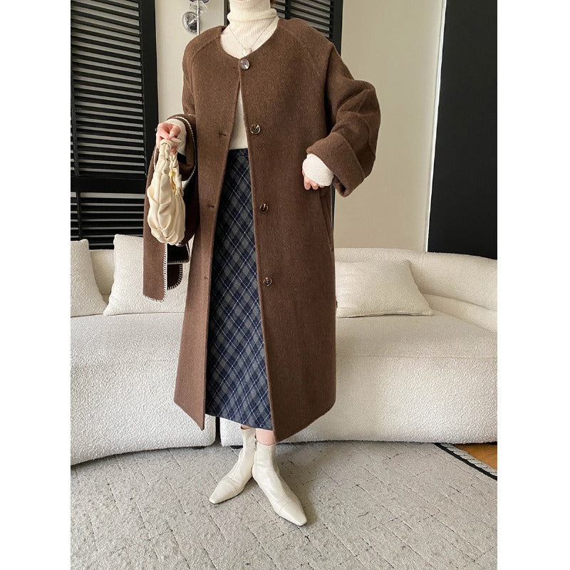 Damen Oversized-Mantel Asymmetrischer Kragen Seitenschlitzen