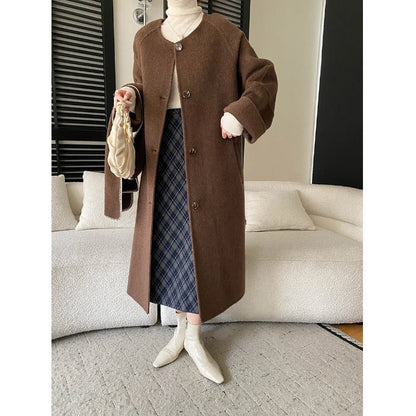 Damen Oversized-Mantel Asymmetrischer Kragen Seitenschlitzen
