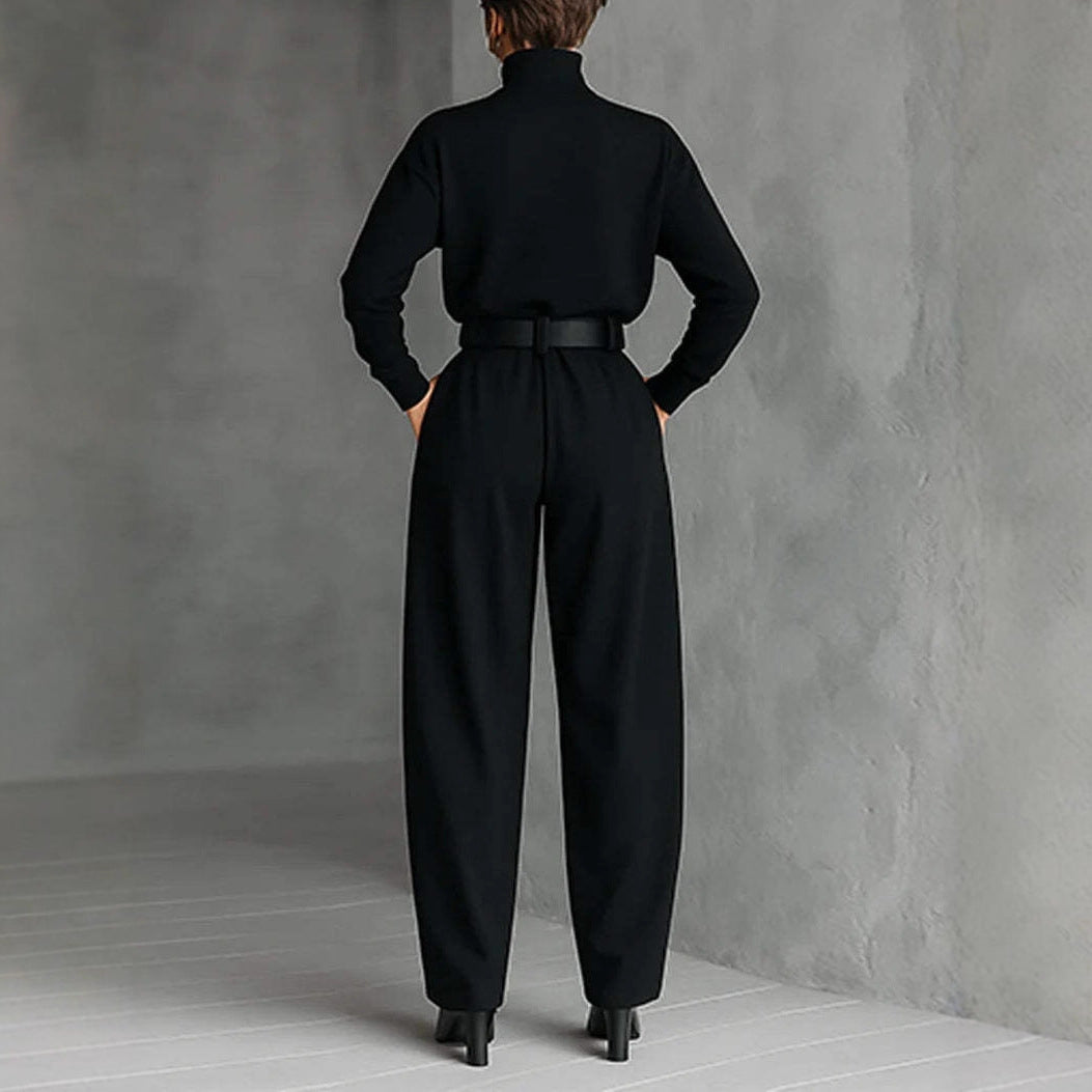 Damen Utility-Jumpsuit Hochkragen Taillengürtel Eveloria