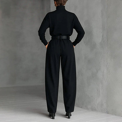 Damen Utility-Jumpsuit Hochkragen Taillengürtel Eveloria