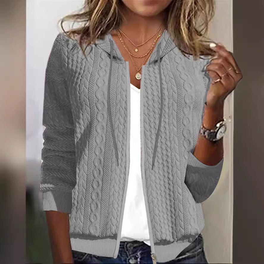 Damen Strickjacke Zopfmuster Kapuze Eveloria