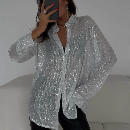 Damen Glitzerbluse Schimmernde Textur Lässiger Schnitt