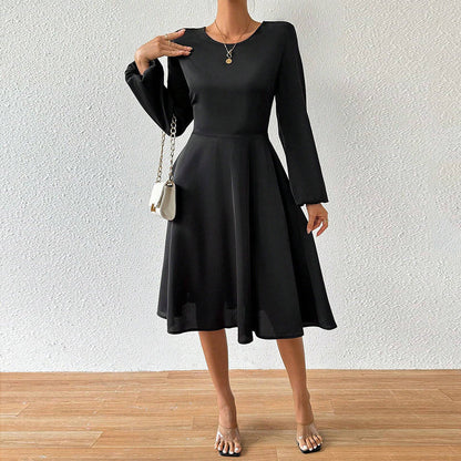 Damen A-Linien Kleid Rundhalsausschnitt Weite Ärmel Eveloria