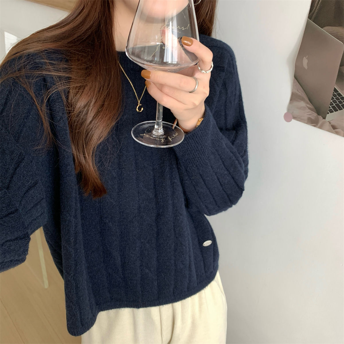 Damen Grobstrickpullover Rippdesign Lässiger Schnitt