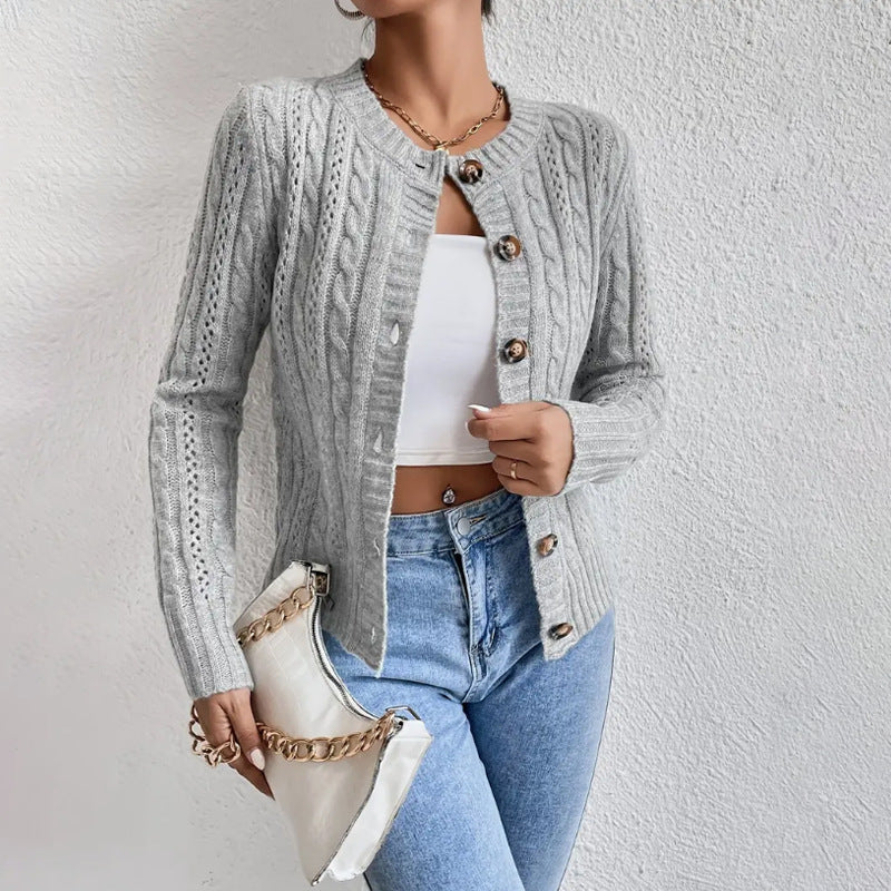 Damen Zopfmuster Strickjacke mit Knöpfen - Eveloria