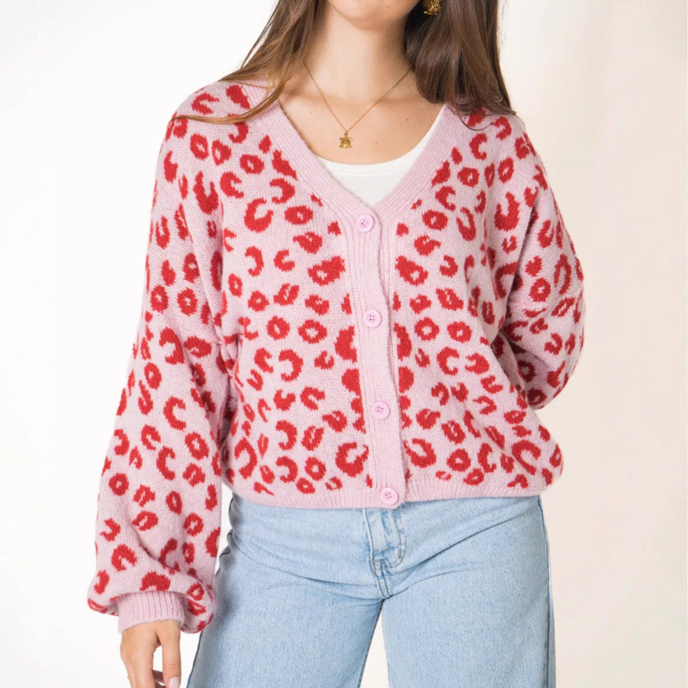 Damen Strickjacke Leopardenmuster Offenem Strukturdesign - Eveloria