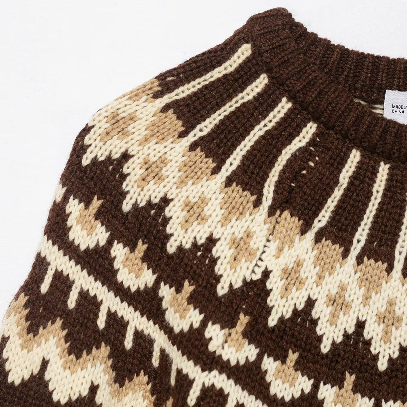 Damen Strickpullover Norwegermuster Überschnittene Schultern Eveloria