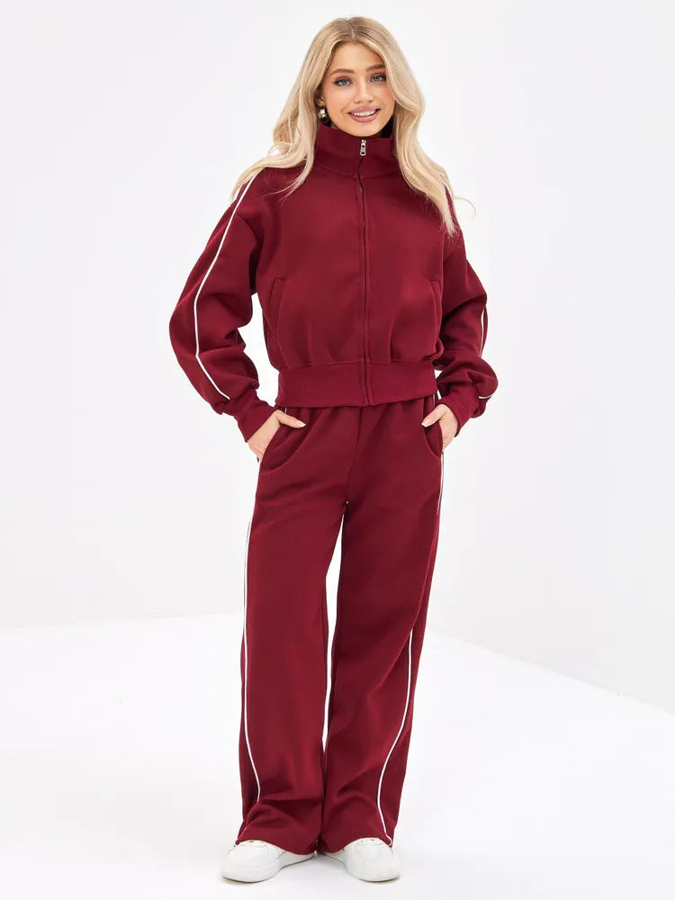 Damen Sportset Stehkragen Reißverschlusstaschen