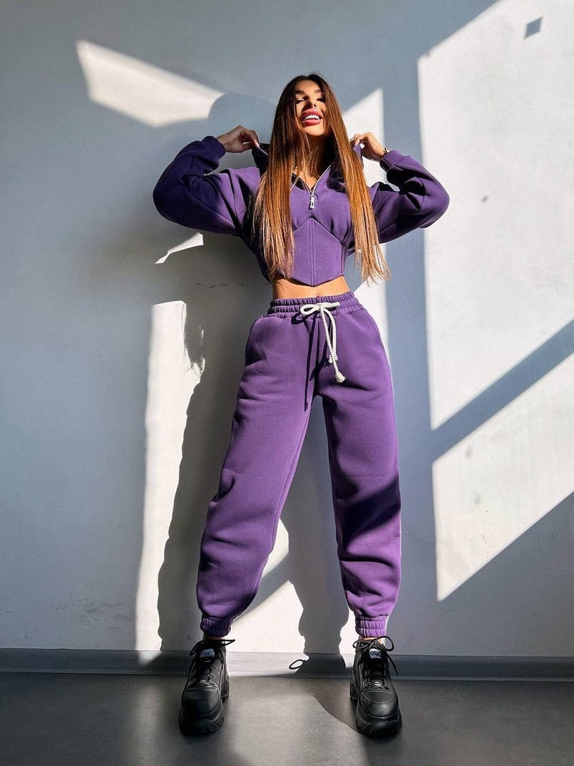 Damen Sportoutfit Cropped Jacke Jogginghosen Eveloria