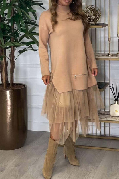 Damen Hoodie-Kleid mit Tüll-Effekt
