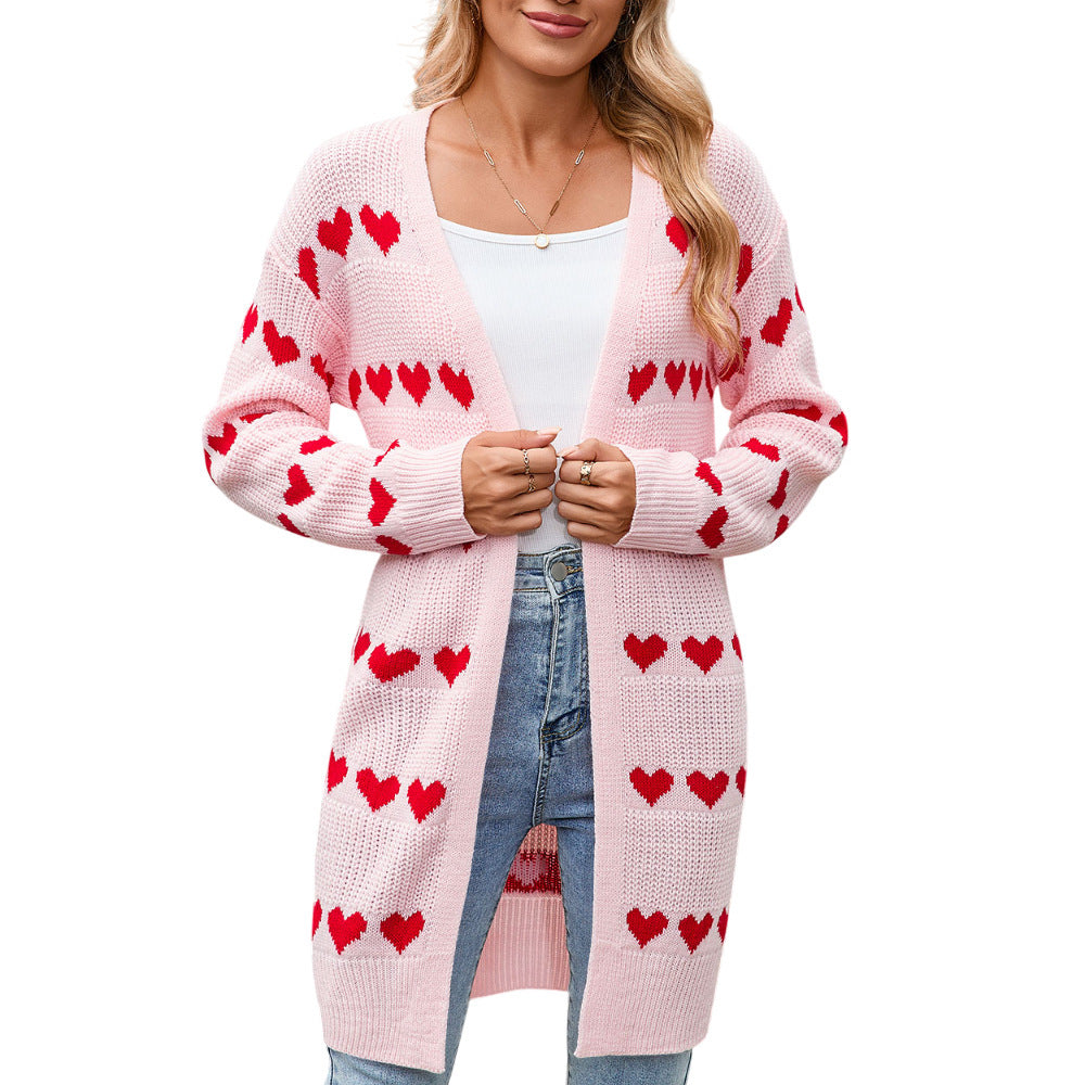 Damen Strickjacke Herz-Muster Eveloria