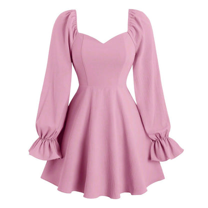 Damen Minikleid Puffärmel Herz-Ausschnitt