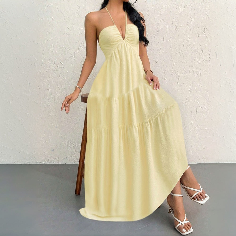 Damen Maxikleid V-Ausschnitt Volants Eveloria