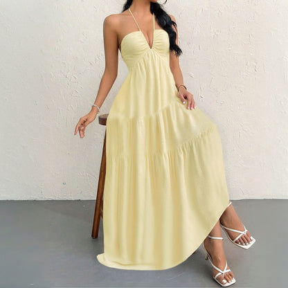 Damen Maxikleid V-Ausschnitt Volants Eveloria