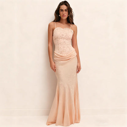 Damen Abendkleid Korsett-Design mit Schößchen Langer Saum