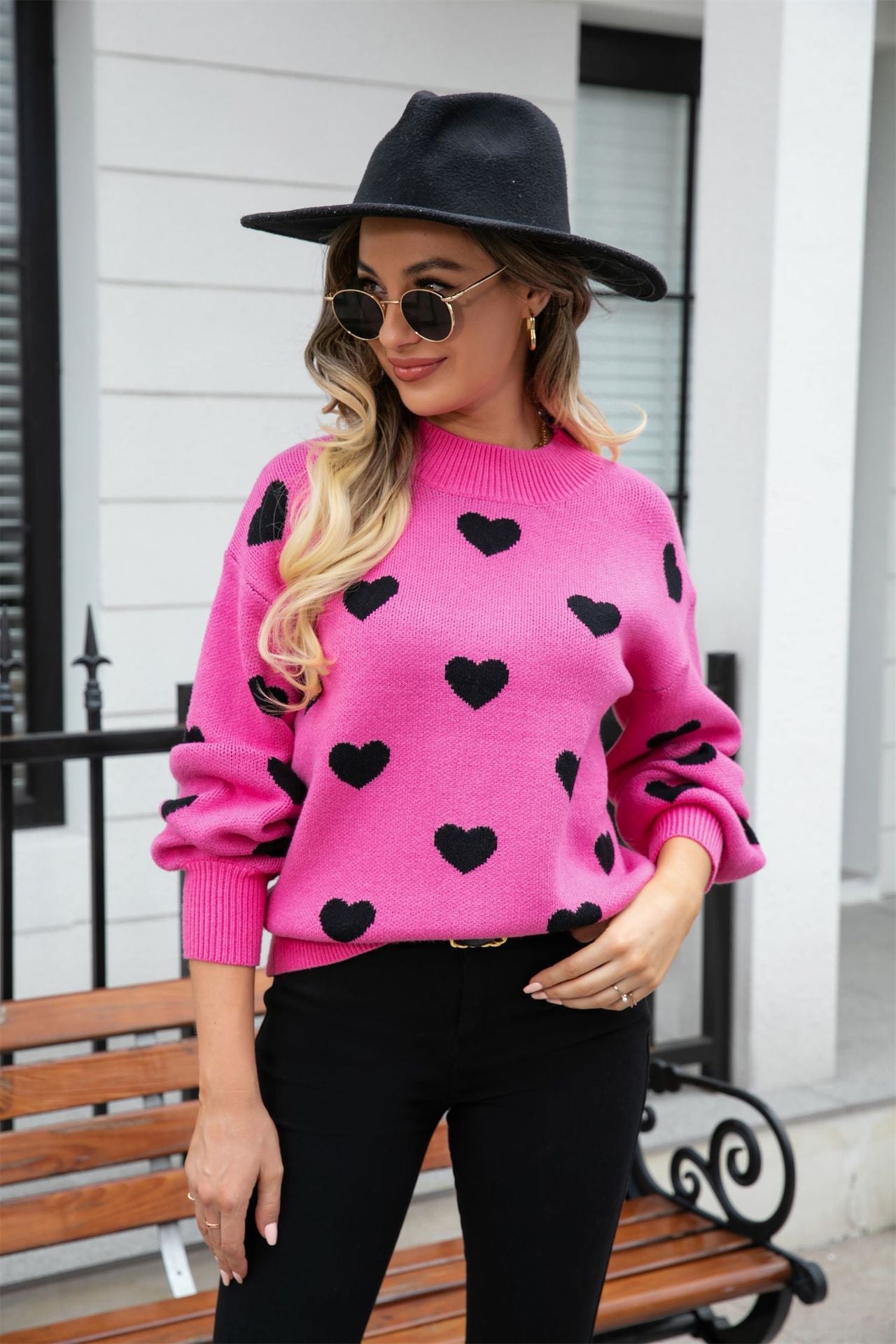 Damen Pullover Herzen Moderner Schnitt Eveloria