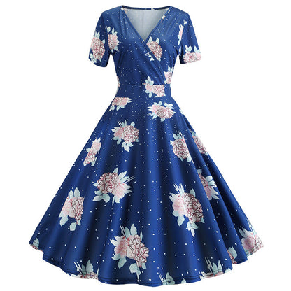 Damen Wickelkleid Floralmuster Punkte Eveloria