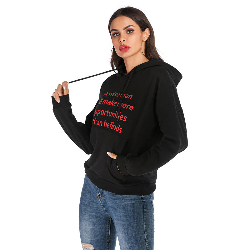 Damen Kapuzenpullover Statement-Print seitliche Taschen