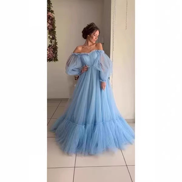 Damen Abendkleid Tüll Schulterfrei Voluminöse Ärmel Eveloria