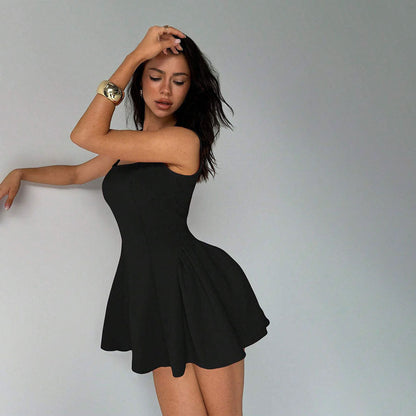 Damen Minikleid Quadrat-Ausschnitt Schwingrock