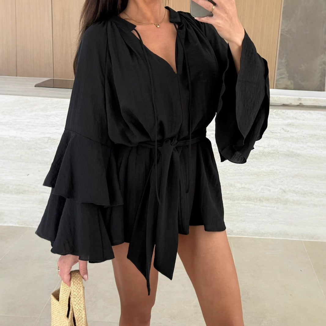 Damen Kaftan-Oberteil Luftig Weite Ärmel Taillengürtel