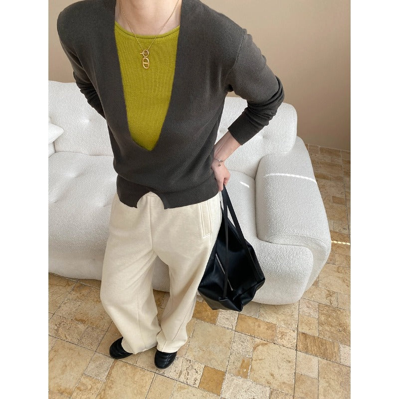 Damen Pullover V-Ausschnitt Feine Textur Figurbetonter Taillierung