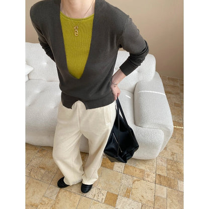 Damen Pullover V-Ausschnitt Feine Textur Figurbetonter Taillierung