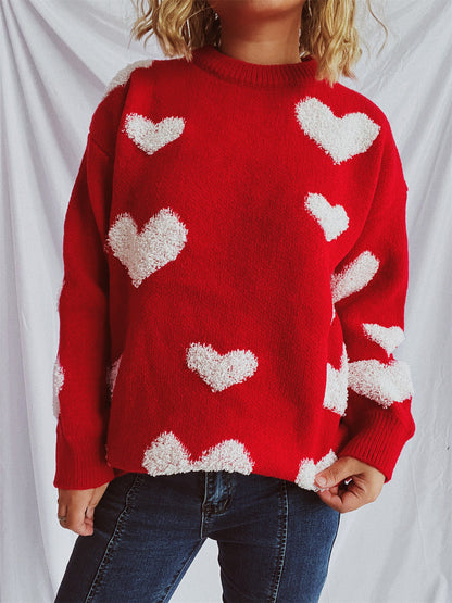 Damen Strickpullover Herzapplikationen Eveloria