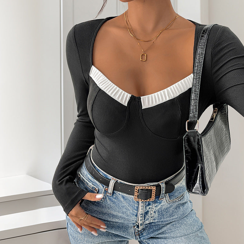 Damen Bodysuit Langärmlig Spitze Elegant Eveloria