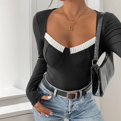 Damen Bodysuit Langärmlig Spitze Elegant Eveloria