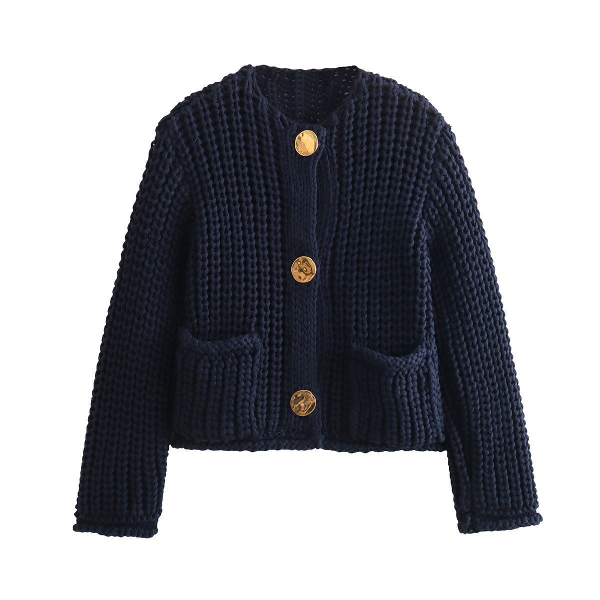 Damen Strickjacke Kuschelig Mit Taschen Goldfarben
