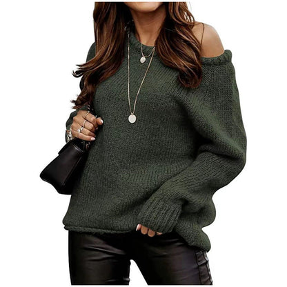 Damen Strickpullover Schulterfrei Oversized Beige