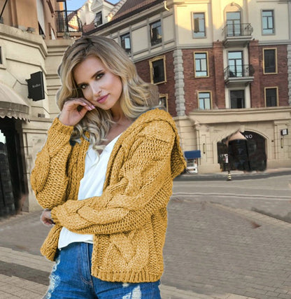 Damen Grobstrickjacke Kapuze Asymmetrisch Eveloria - Eveloria