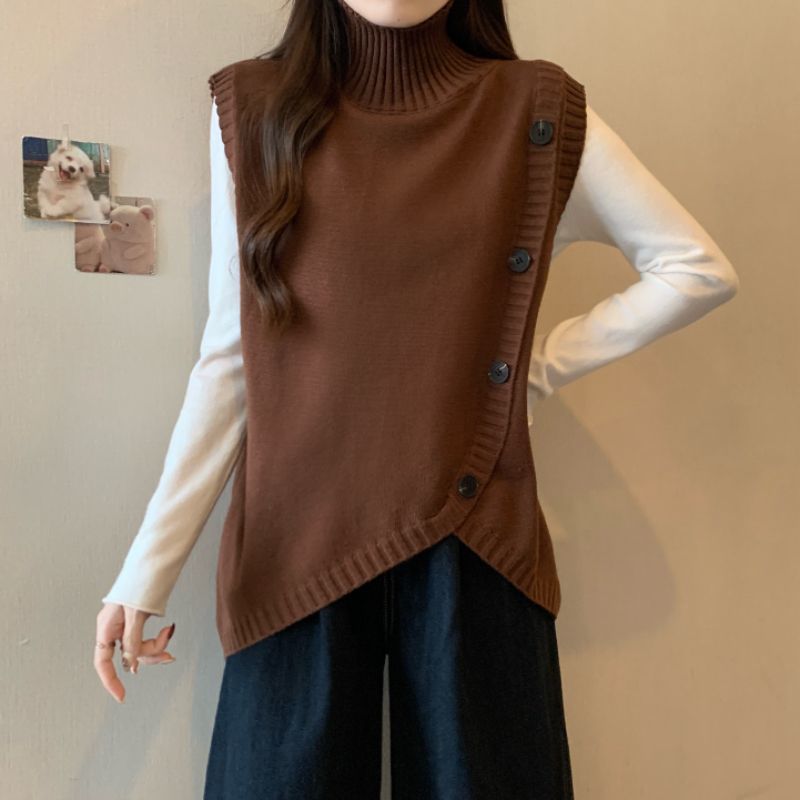 Damen Strickpullover Asymmetrisch Hoher Kragen Eveloria