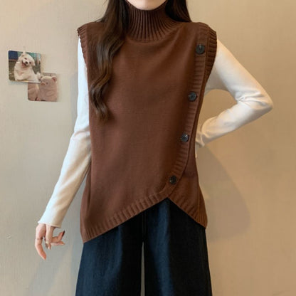 Damen Strickpullover Asymmetrisch Hoher Kragen Eveloria