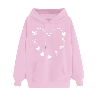 Damen Kapuzenpullover Herzmotiv Kängurutasche Bequem