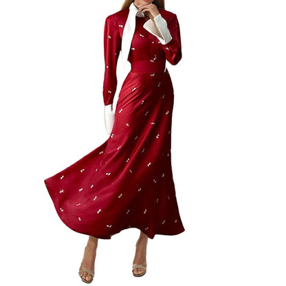Damen Maxikleid mit Drapierung und langen Ärmeln Eveloria