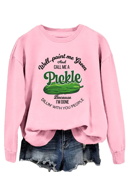 Damen Sweatshirt Gurkenmotiv Baumwolle Weiß