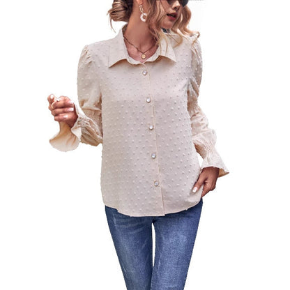 Damen Bluse Puffärmel Struktur Eveloria