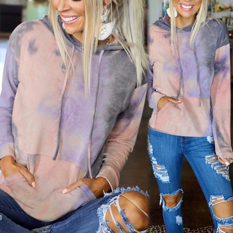 Damen Kapuzenpullover Batikdesign Kängurutaschen Schwarz Eveloria - Eveloria