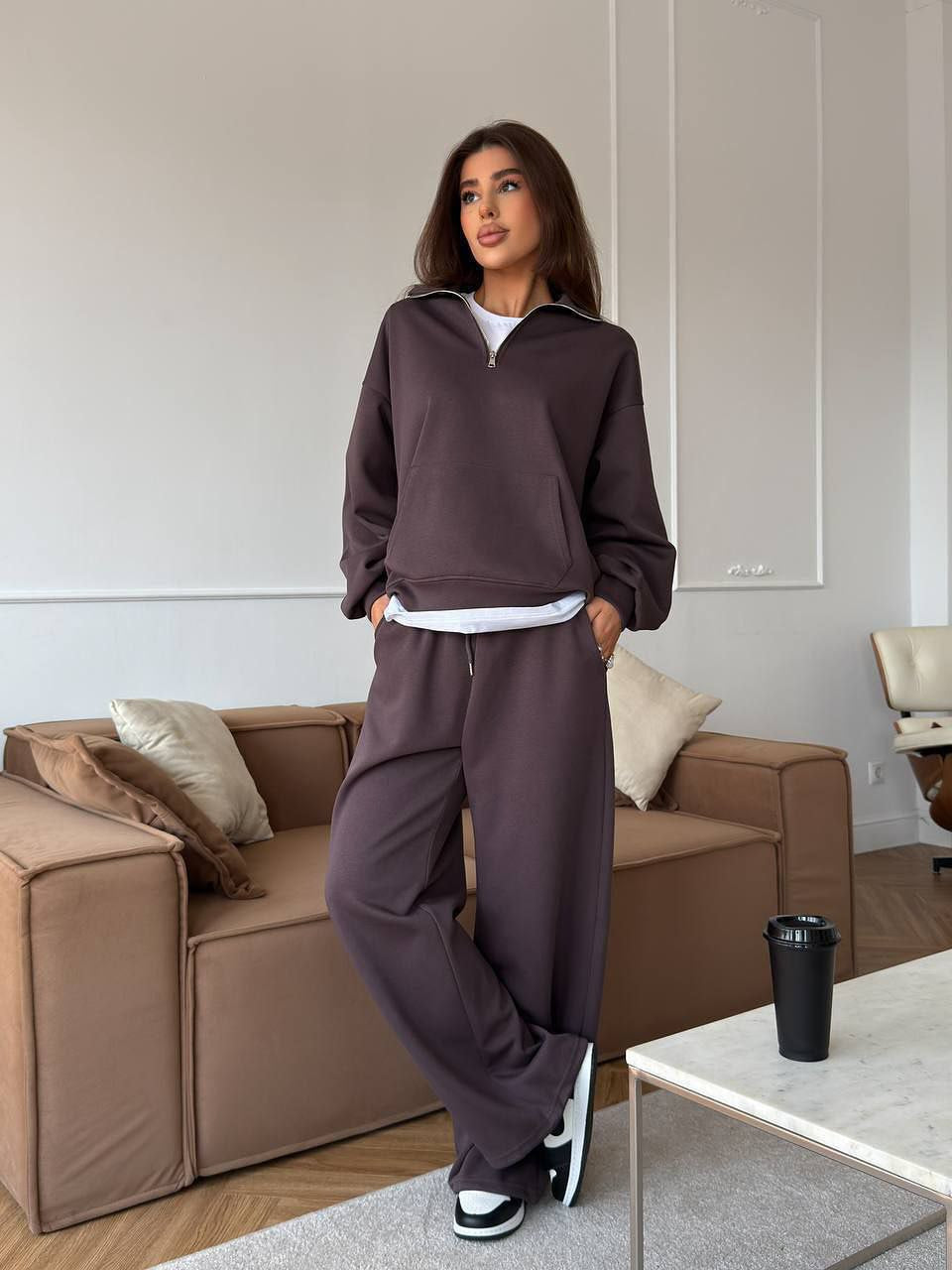 Damen Sportpullover Halb-Reißverschluss Weite Hose Eveloria