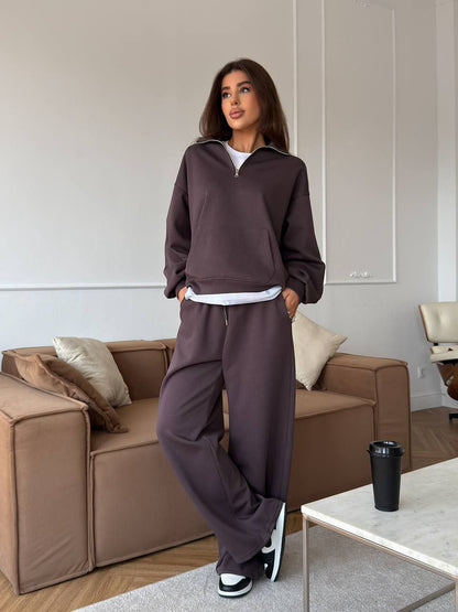 Damen Sportpullover Halb-Reißverschluss Weite Hose Eveloria