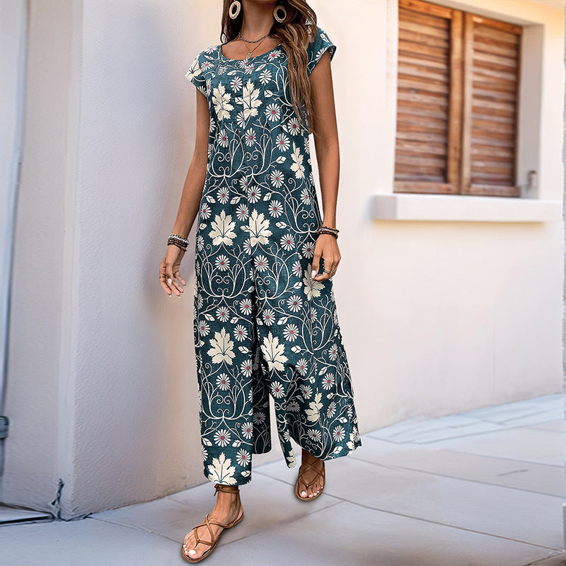 Damen Jumpsuit Floralmuster Hohe Beine Eveloria