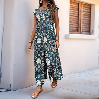 Damen Jumpsuit Floralmuster Hohe Beine Eveloria